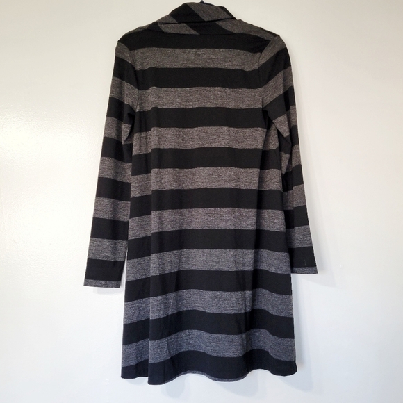 NWT LOFT Ann Taylor Long Sleeve Cowl Neck Black Gray Striped Dress Size Small - Picture 3 of 11